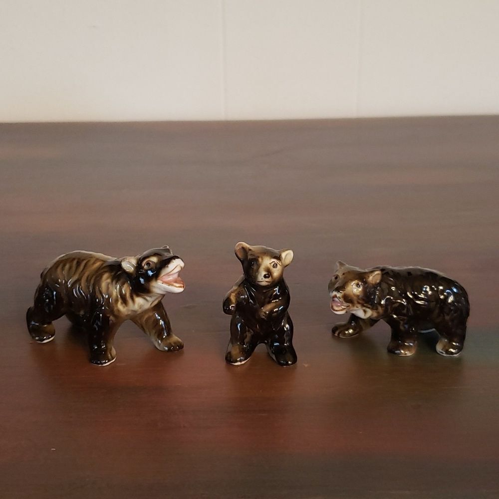 Vintage Miniature Bone China Bear Family - Papa Bear - Mama Bear - Baby Bear